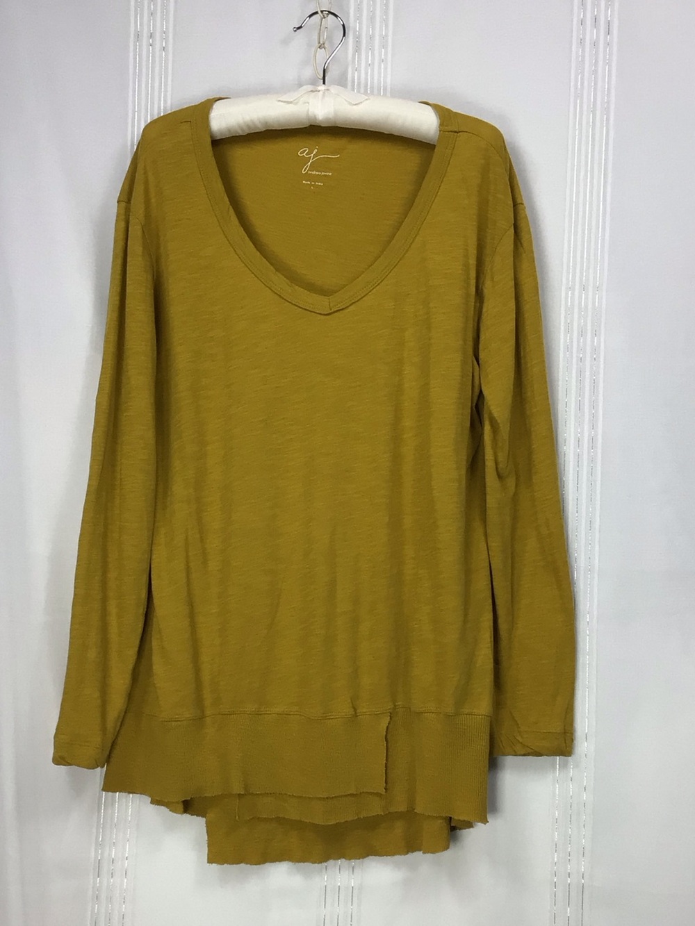 Andrea Jovine Goldenrod Cotton V-Neck Long Sleeve Tunic Tee Top Sz.L